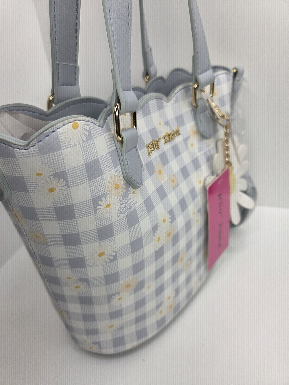 💙▪️Betsey Johnson ▪️Light Blue Daisy XOBLOOM Gingham Tote Bag - Picture 5 of 10